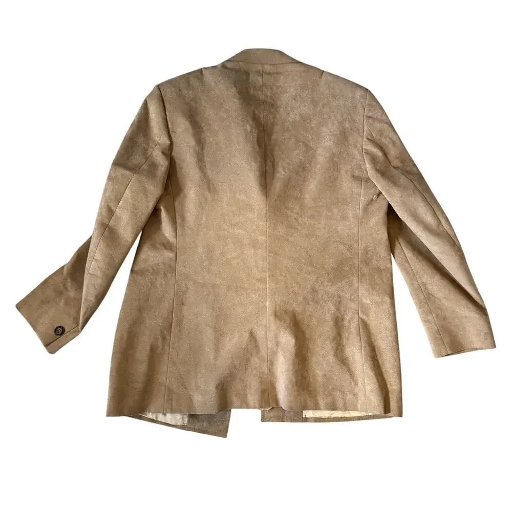 Vintage Men's 1970s Camel Suede Leather Blazer with Silk Lining Size L/XL - Picture 3 of 5